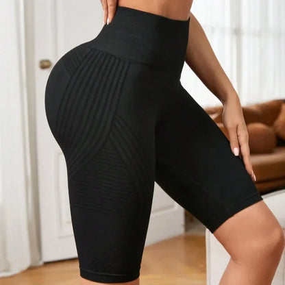 Seamless Knit Shorts for Women Striped Yoga Shorts High Waist Butt Lift  Slim Gym Trainning Fashion Elastic Five Point Pants