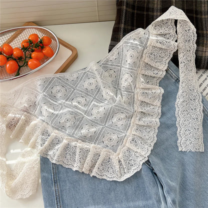 INS Y2K Stylish Lace Embroidery Layered Triangular Types Jeans Pant Matching Half Skirts Fart Curtains All-Match Stacked Skirt