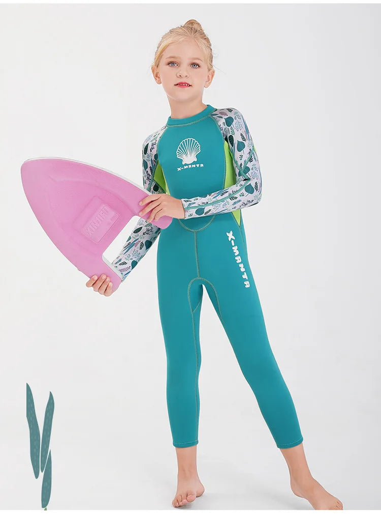 Children Wetsuit 2.5MM Neoprene Diving Suit For Girls Boys One-Piece Swimsuits Long Sleeve Kids Swimwears Snorkeling Rash Guards