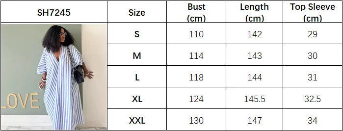 American Women's Fashion Loose and Laid-back Style Deep V-neck Long Striped Dress for Women, African Chic Plus-size Long Dress
