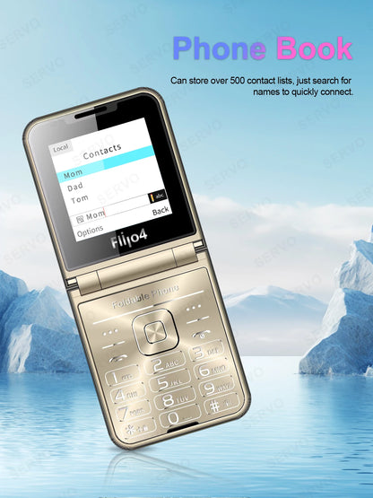 SERVO 4 SIM Fashionable Flip Cellular Phone Speed Dial Flashlight Magic Voice FM Radio 2G GSM Foldable Mobile Phone Type-C 2.6"