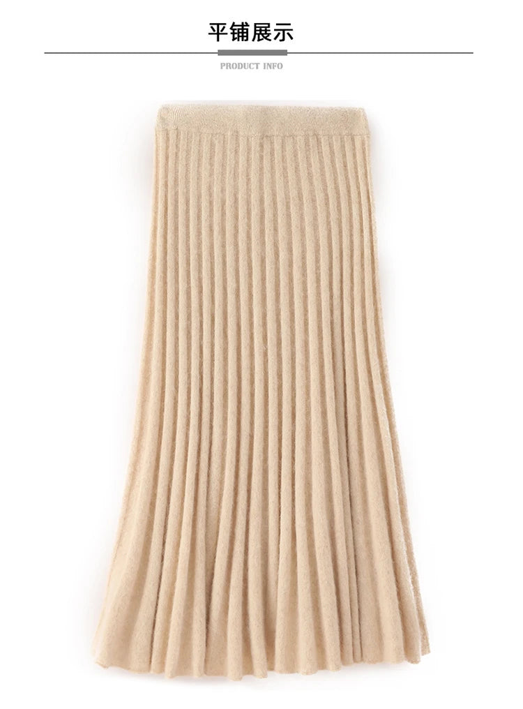 mink cashmere skirt Fashion long dress women A-line skirt autumn winter loose pleated skirt elegant high-waisted skirt ladies