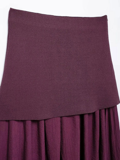 HH Elegant Midi Skirt For Women Fashion Solid A-line High Waist Pleated Side Zipper Long Skirt Vintage Skirts Chic Bottom