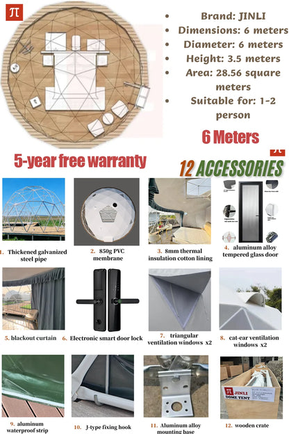 Spherical tent, geodesic tent, dome tent, galvanized steel pipe frame, PVC waterproof tarpaulin, wind-resistant, pressure-resist
