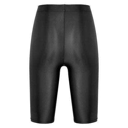 Women Glossy Shorts High Waist Fitness Short Leggings Oil Shiny Knee-Length Tights Swimming Trunks Female Workout Sports Bottoms