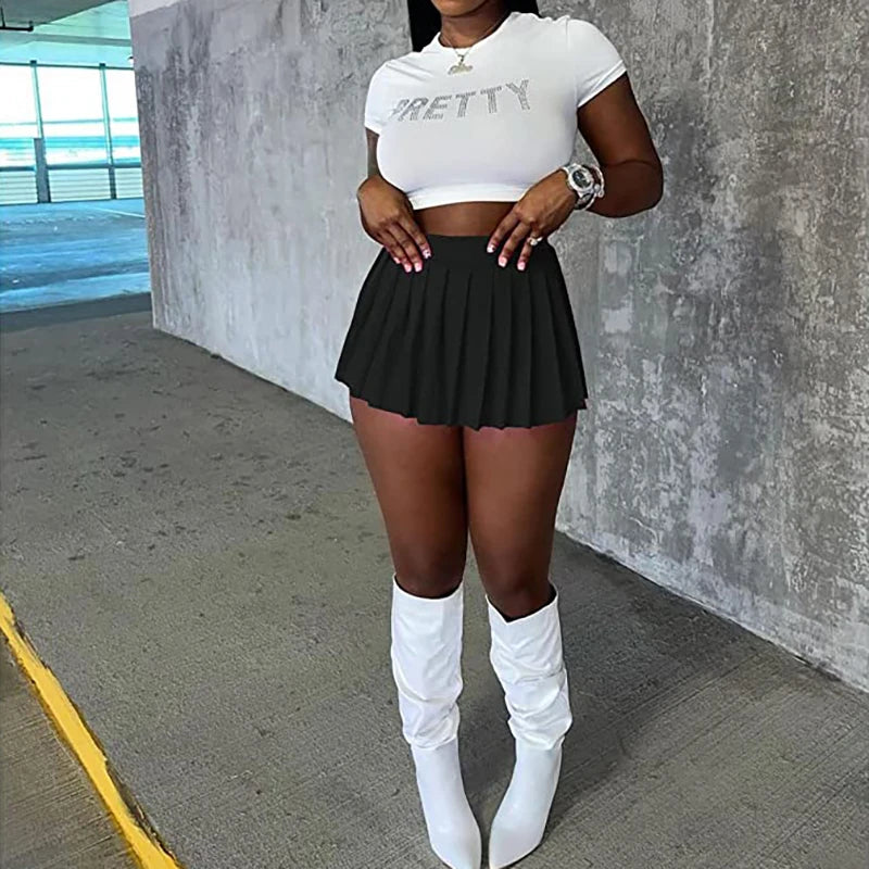 2024 Spring Fashion Women's Mini Pleated Skirts Sexy Club Y2k Accessories Plaid High Waist Stretchy Tennis Skater A-line Outfits
