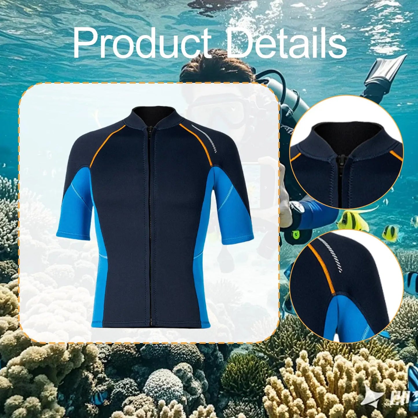 Wetsuit Top Men Front Zipper Jacket Diving Suit Swimming Suit Swimsuit for Canoeing Swimming Kayaking Surfing Water Sports