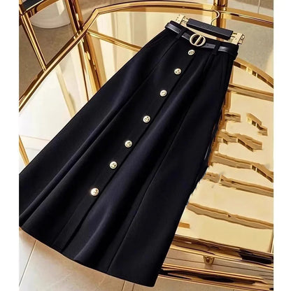 2025 Female High Waist Maxi Skirt Advanced Feeling Women A-word Long Skirts Spring Autumn Ladies Fashion Solid Color Maxi Skirt