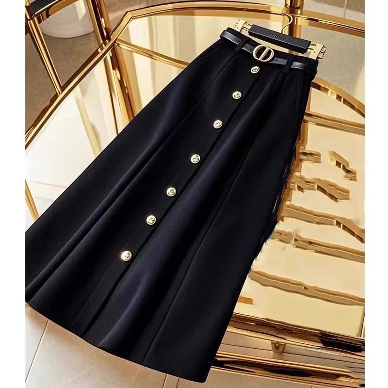 2025 Female High Waist Maxi Skirt Advanced Feeling Women A-word Long Skirts Spring Autumn Ladies Fashion Solid Color Maxi Skirt