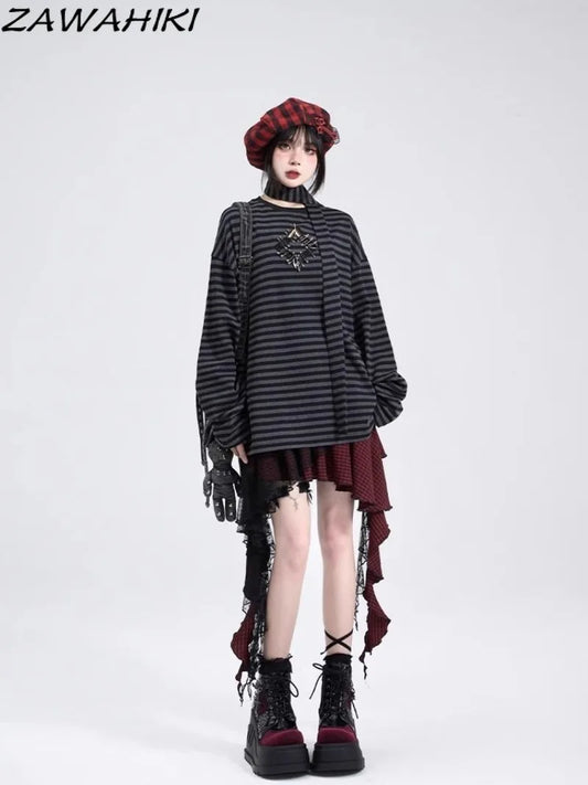 Y2K Skirts for Women Japanese Sweet Harajuku Mujer Faldas Punk Irregular Aesthetic Skirt Gauze Patch Plaid Vintage Faldas