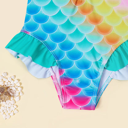 Girls Long Sleeve Swimwear One Piece Swimsuits Kids Striped Rainbow Bathing Suit Hawaiian Beach Swim Shirts for Surfing