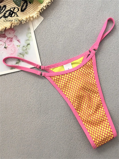 SINGREINY Mesh Sheath Sexy Bikini Sets Female Mini Camis Briefs+Short Skirt Set Fashion Drawstring Sensual Beach 3 Pieces Suits