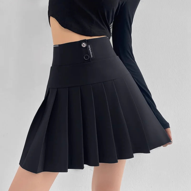 Mini Skirt Women Spring and Summer Original Letter Embroidery Elastic Waist Pleated Skirt A-line Skirt White Black