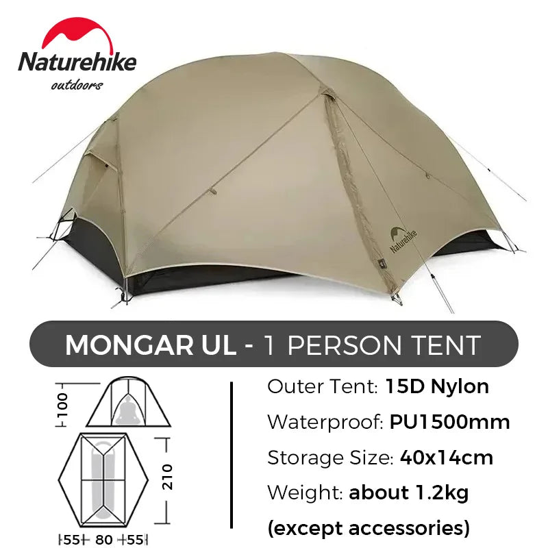 Naturehike Mongar 2 Person Tent Ultralight Camping Tent Outdoor Travel Tent Double Layer Waterproof Tent 3 Season Portable Tent