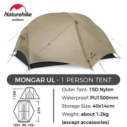 Naturehike Mongar 2 Person Tent Ultralight Camping Tent Outdoor Travel Tent Double Layer Waterproof Tent 3 Season Portable Tent