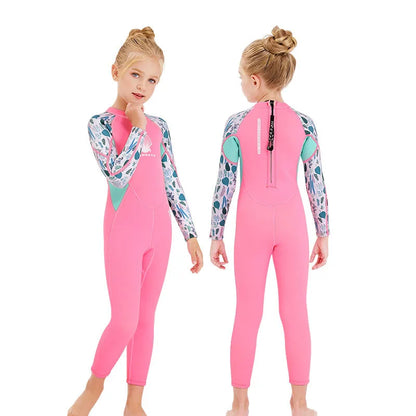 Children Wetsuit 2.5MM Neoprene Diving Suit For Girls Boys One-Piece Swimsuits Long Sleeve Kids Swimwears Snorkeling Rash Guards