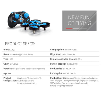H36 Mini Drone 6-Axis Headless FPV Drones Pocket Remote Control Helicopter Plane RC Dron Quadcopter Toys Christmas Gift for Kids