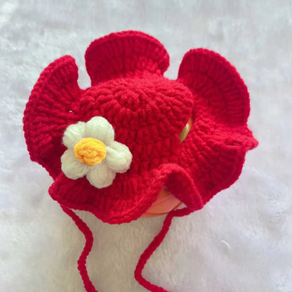 Cute Cat Hat Funny Pets Party Cosplay Headwear Delicate Hemming Pendant Decor Elasticity Knitted Hat Pet Accessories