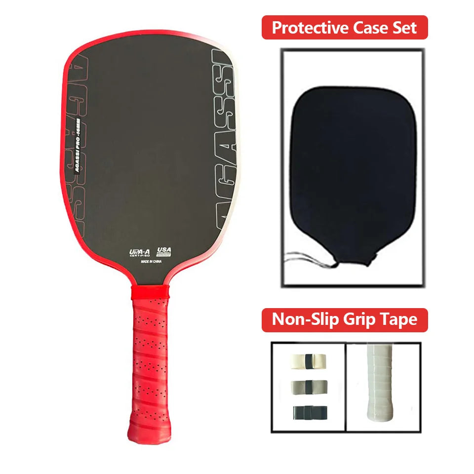 Agassi pro IV Pickleball Paddle 16mm Gen 4 TFP Foam Core T700 Carbon Fiber Ergonomic Grip Design for Increased Power And Spin