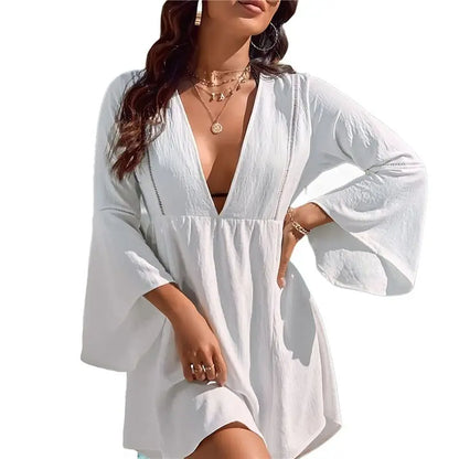 ABHT-Womens Swimsuit Coverup V Neck Chiffon Bathing Suit Beach Dress Flowy Swim Bikini Cover Up