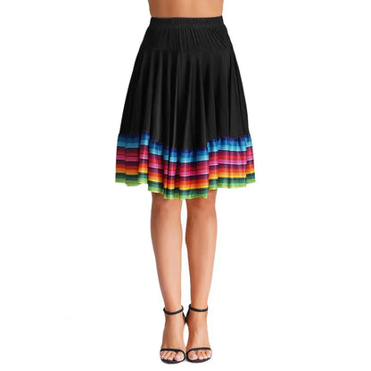 Midi Skirt Ladies Folk Dance Skirt Elastic High Waist Spanish Swing Skirt Rainbow Large Swing Hem Mexican Flamenco Dance Skirts