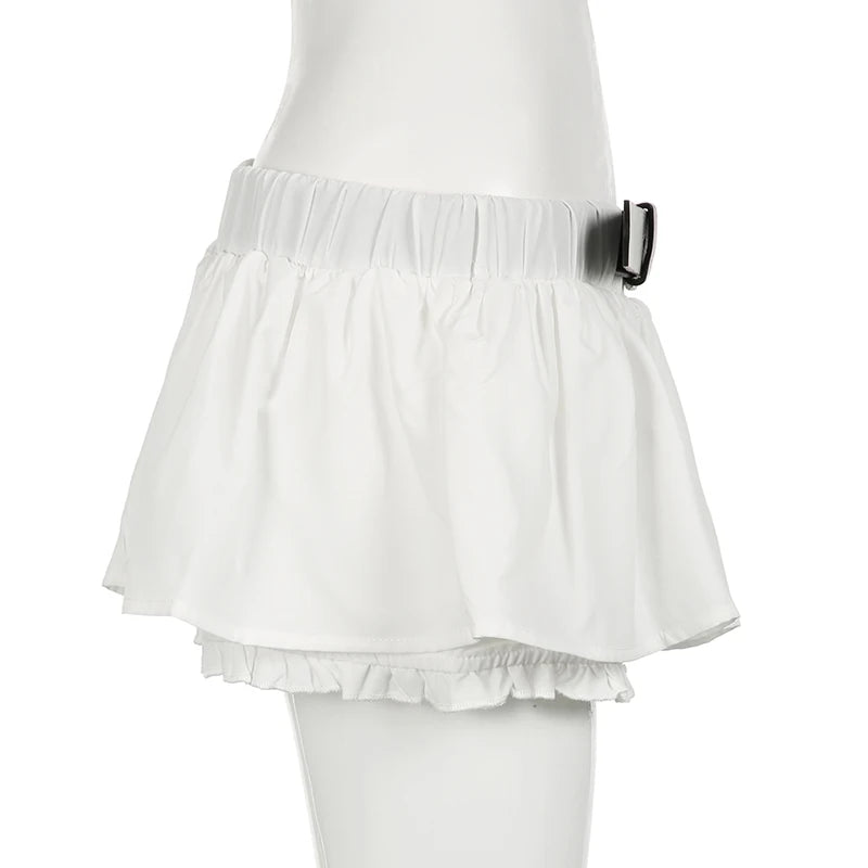 Sexy Low Waist White Mini Skirt Women Fashion with Belt Kawaii Preppy Short Skirts Y2K Korean Streetwear Pleated A Line Skirts