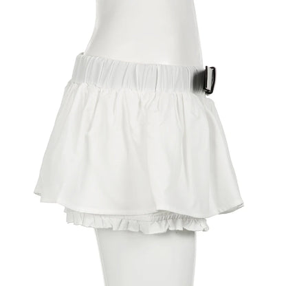 Sexy Low Waist White Mini Skirt Women Fashion with Belt Kawaii Preppy Short Skirts Y2K Korean Streetwear Pleated A Line Skirts