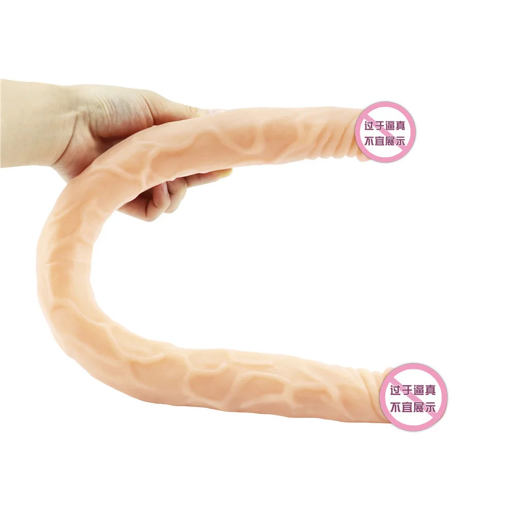 Double headed 55CM long and thick simulated dildo for adult with anal plug for lesbians