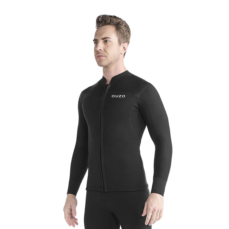 Wetsuit Tops Men and Women Vest 3mm Neoprene Long Sleeve Jacket Surfing Swimming Front Zip Wet Suit for Water Sports Shirt/Pants