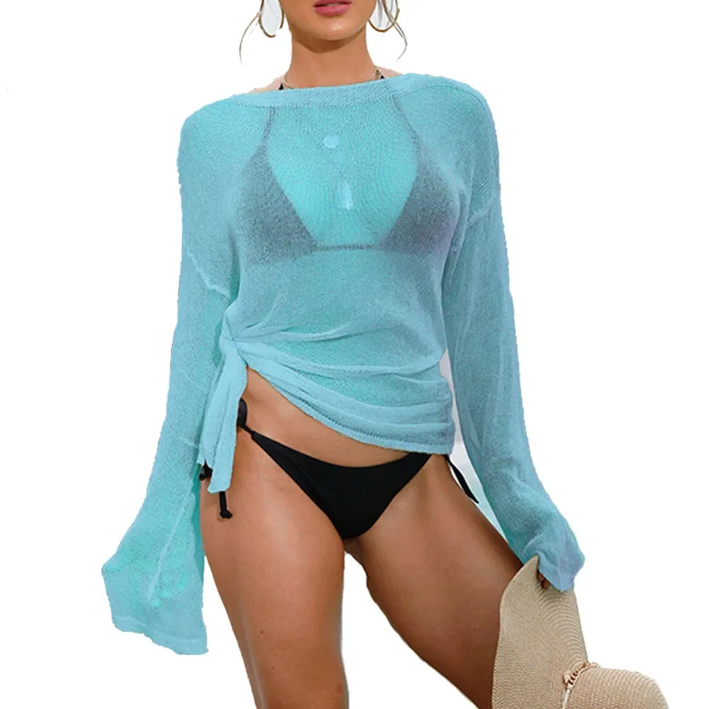 Crochet Swimsuit Coverup for Women Sheer Bathing Suit Cover Ups Kintted Swimwear Bikini Beach Vacation Outfits