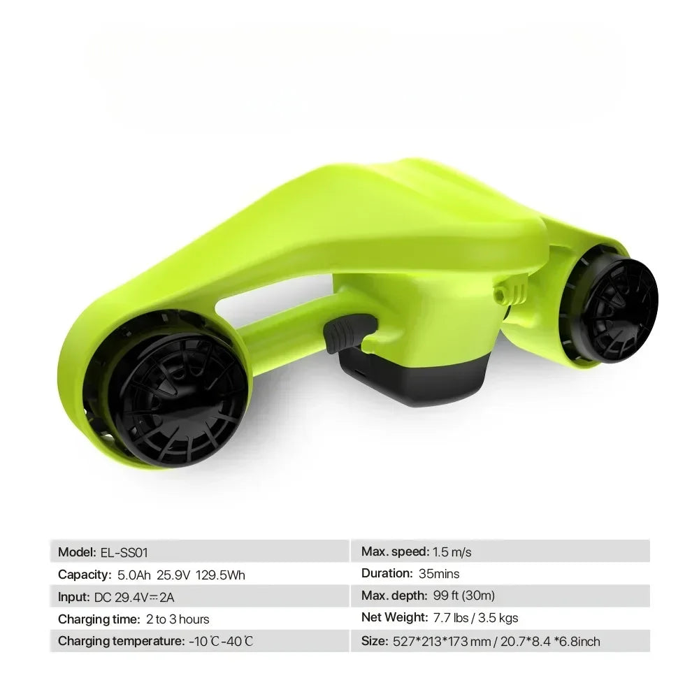 Electric Sea Scooter Portable 30 Meters Depth Underwater 35mins Running Time -10℃-40℃ Available Underwater Scooter 3.5kg