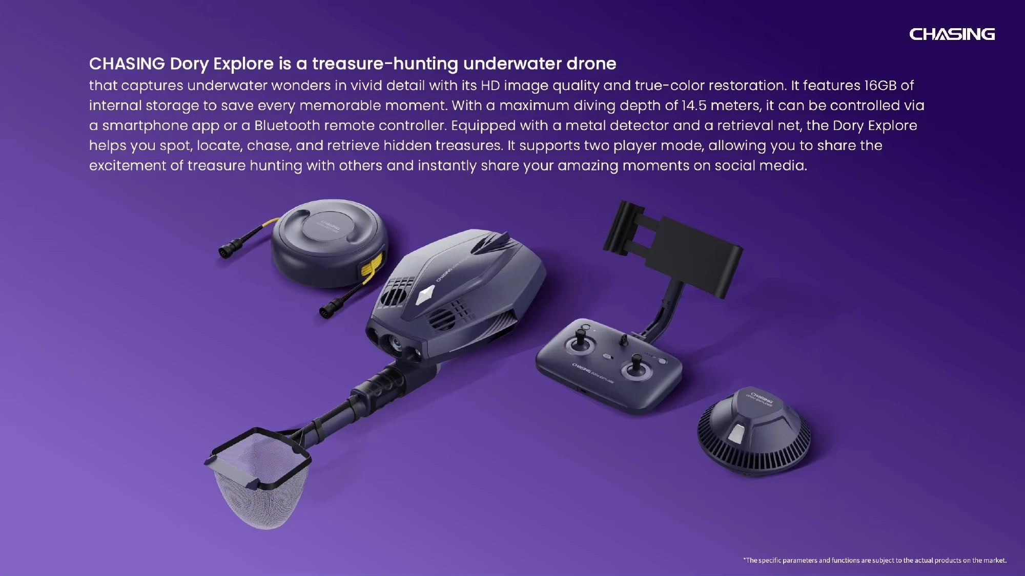 CHASING Dory Explore Underwater Exploration Treasure Hunting Drone Depth 14.5m 1080p HD with Metal Detector Underwater Drone ROV