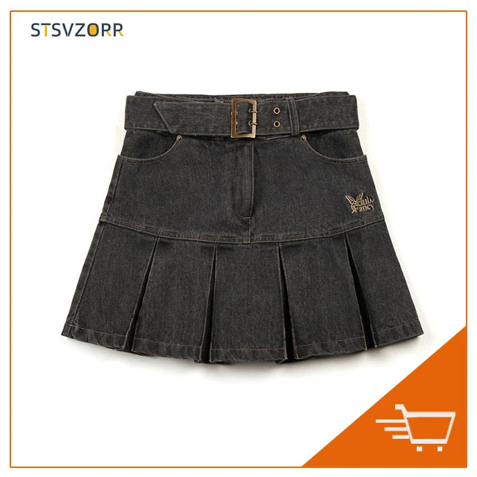 STSVZORR Vintage Embroidery Denim Half Skirt Women's Summer Skirt Water Wash Elastic Wrap Hip Short Skirt
