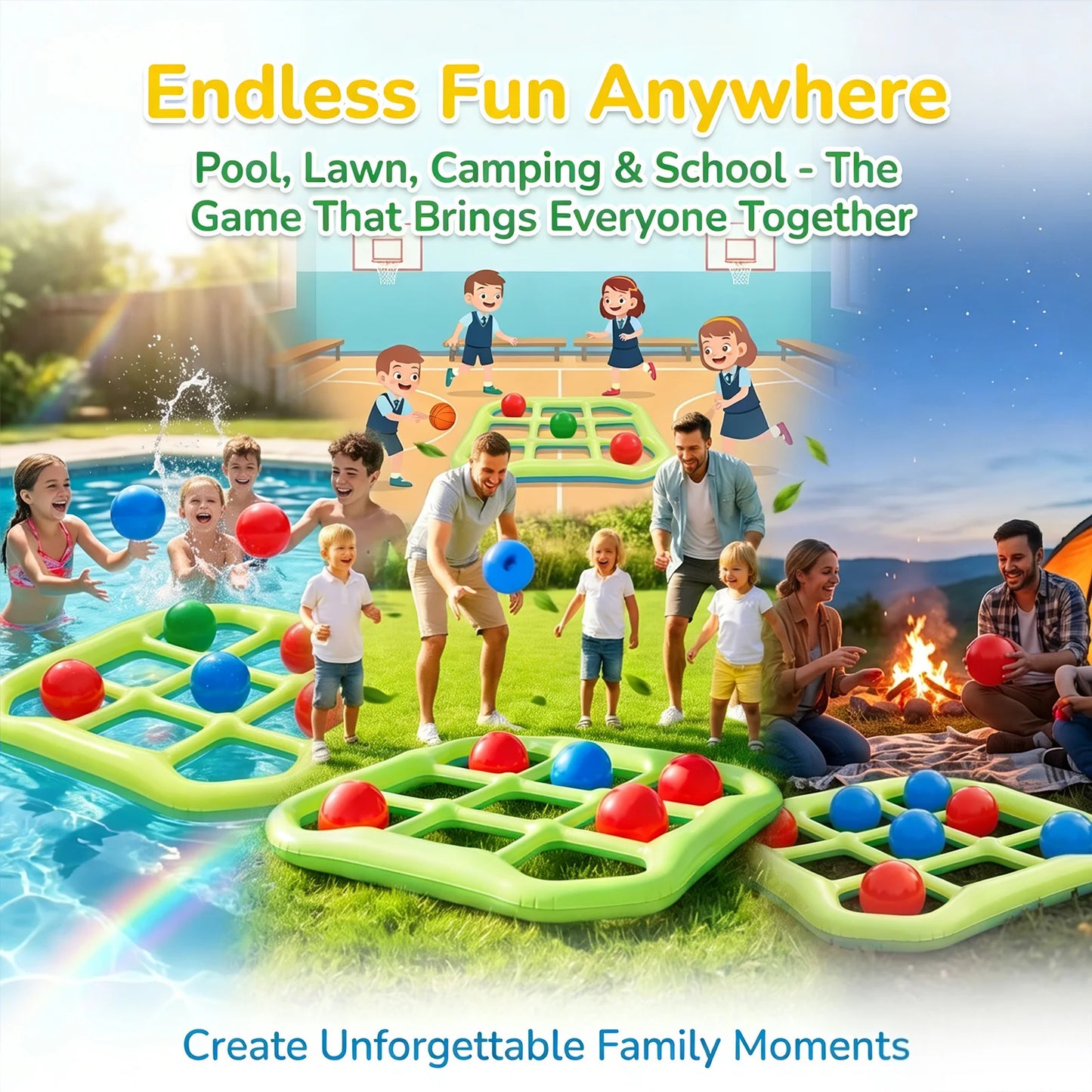2026 Trending Outdoor Inflatable Water -Tac-Toe Toss Toy For Multiple People, Pool Interactive Nine- Ring Inflatable Float