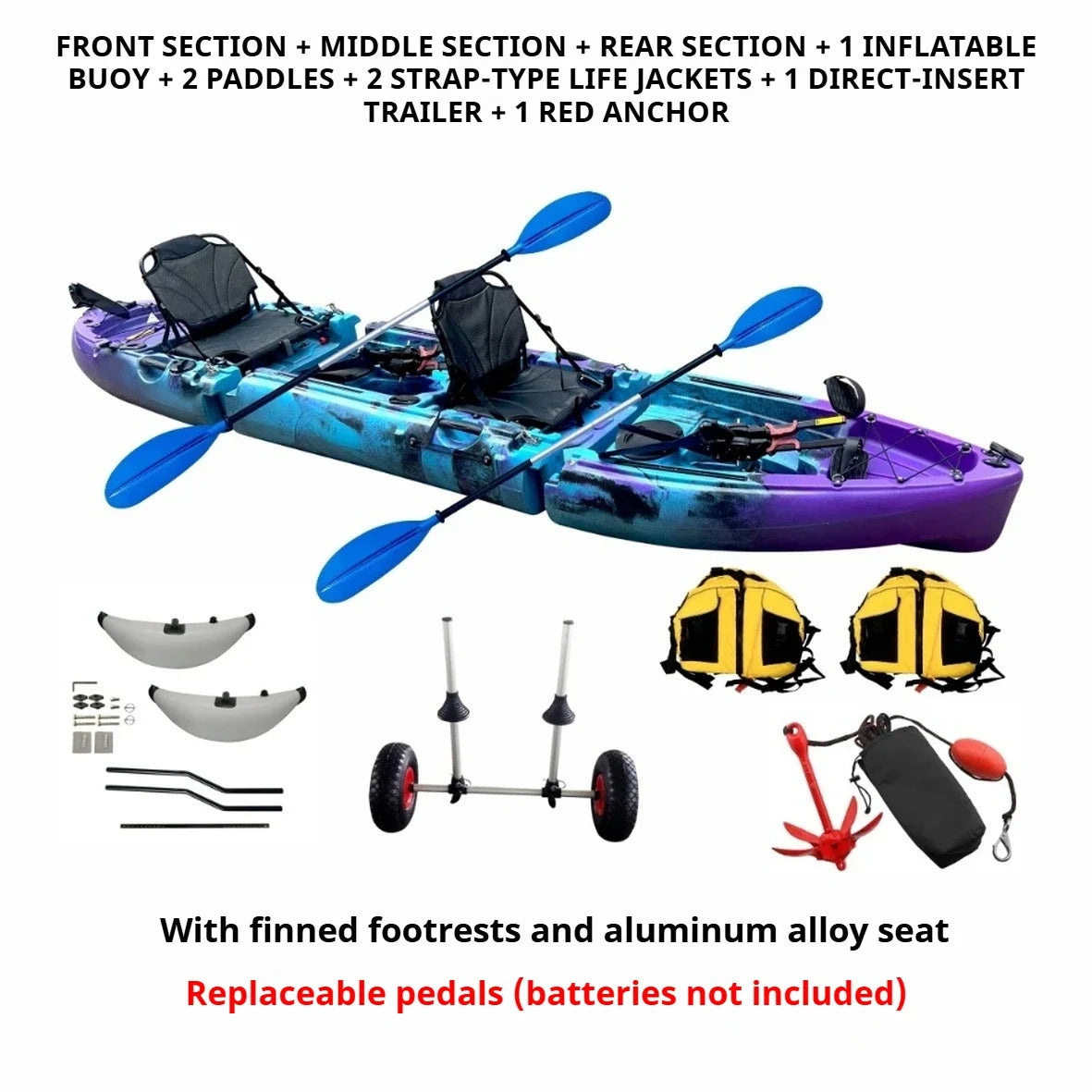 2025 Portable LLDPE Kayak With Split Hard Shell Electric Pedal-Driven Canoe For Solo Tandem Lake Sea Adventures Modular Assembly