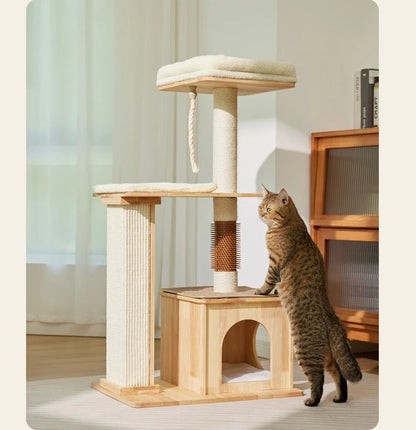 Indoor Cat House with Scratcher, Trees, Towers for Large Cats, Tall Toy, Multiple Hamocks, Park Scrapers Tool, Silicone Carrier