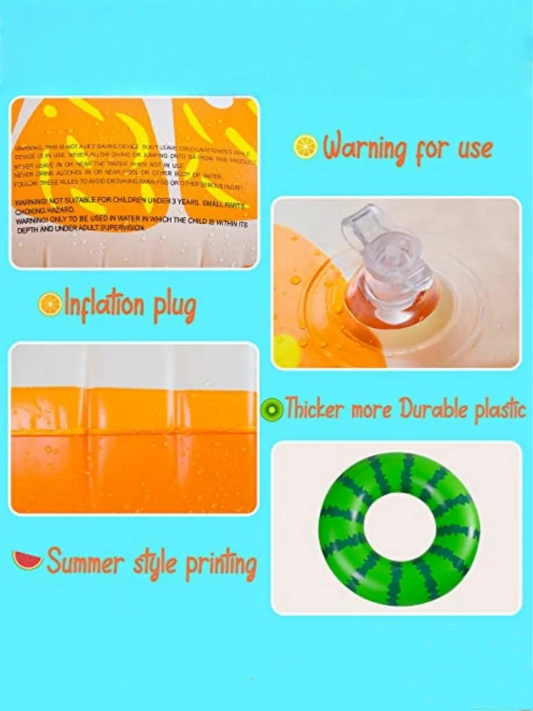 Fruit pool float, watermelon kiwi orange lemon swim ring, beach ball - inflatable tube floating water toys