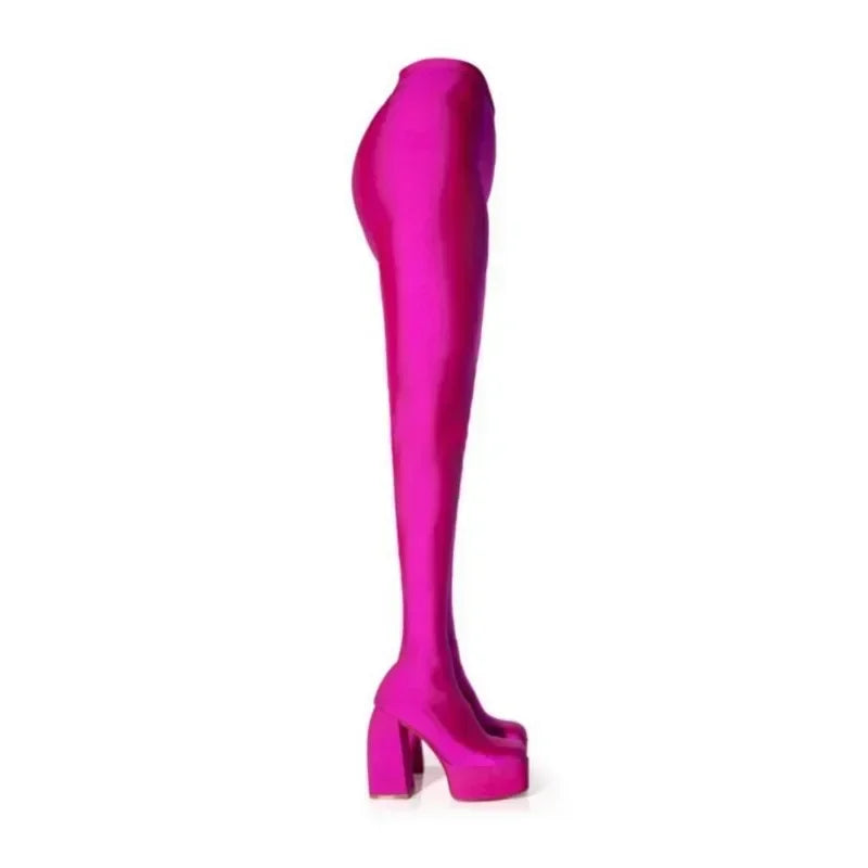 2024 New Pants Jumpsuit Boots Elastic Cloth Boots Racing Party Super Cool Square Head Waterproof Platform Thick Heel Boots 35-46