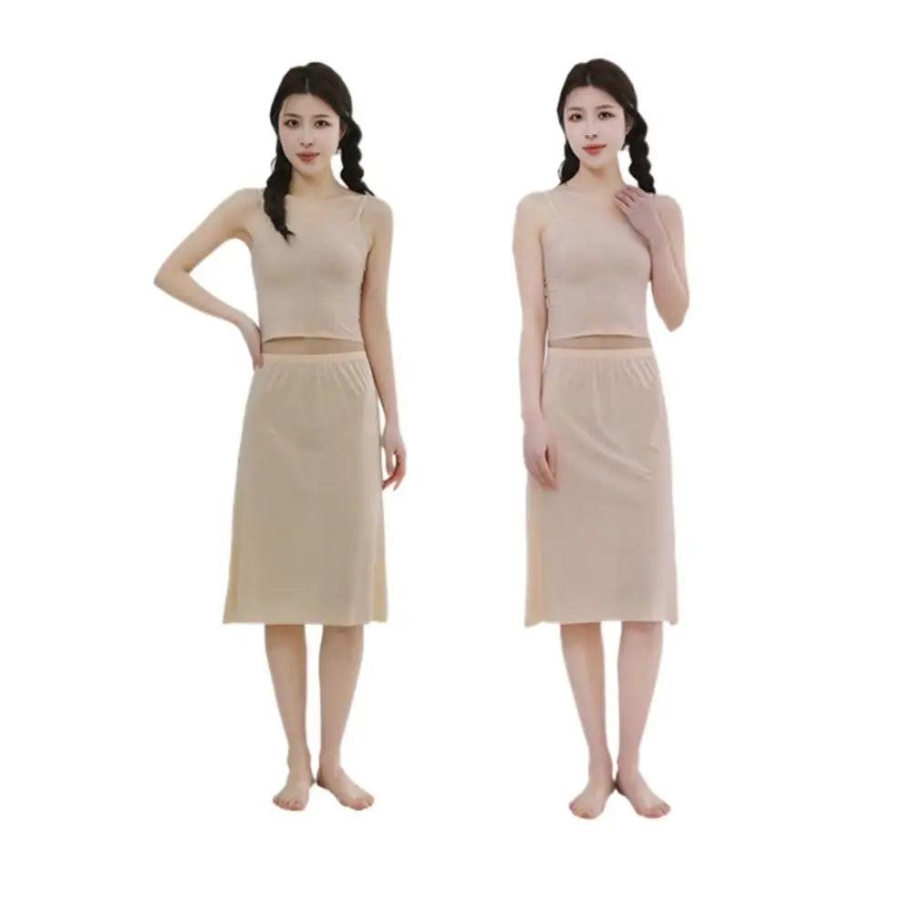 High Waist Solid Color Cotton Women Long Petticoat Ice Silk Underskirt Underskirt Half Slips Safety Underskirt Slips