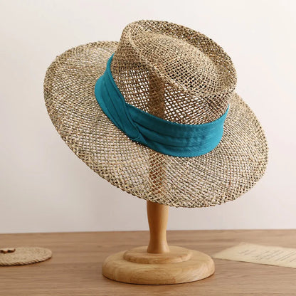 hats beach hat bohemian flat brim hat hand woven straw hat ladies summer vacation travel sun hat
