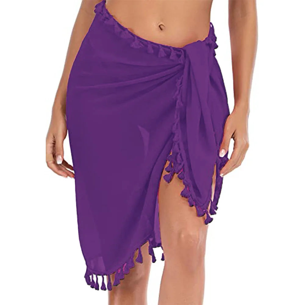 Swimsuit Coverups for Women Sarong Beach Bikini Wrap Sheer Short Skirt Scarf for Swimwear with Tassel