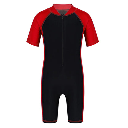 Wetsuits Kids Boys Girls Swimwear Swimsuits Short Sleeves Bodysuit Zippered Shorty Unitard Children's Bathing Suit Wetsuit