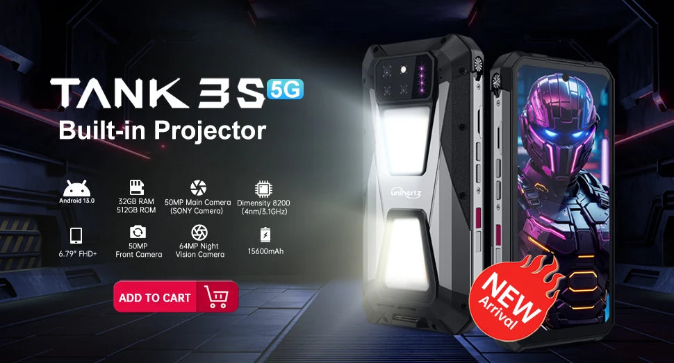 Unihertz 8849 Tank Mini Rugged Smartphone 4.3 Inch Small Cell Phone 24GB+256GB Android 13 5800mAh 100MP Cameras IP68/IP69K Phone