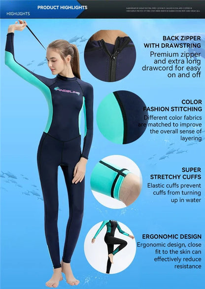 Women's Wetsuit Quick-drying Swimsuit Ladies One-piece Anti-jellyfish Dive Skin Sunscreen Swimming Surfing Snorkeling Rash Guard