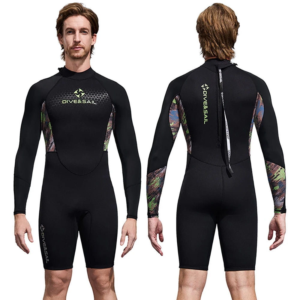 Men Women Wetsuit Shorty 1.5mm Neoprene + Lycra Thermal Swimsuit Diving Suits Front Zipper UV Protection Long Sleeve Surf Suits