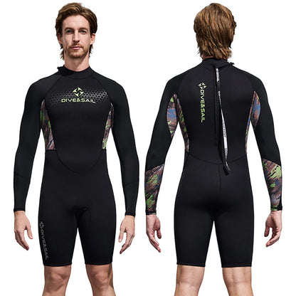 Men Women Wetsuit Shorty 1.5mm Neoprene + Lycra Thermal Swimsuit Diving Suits Front Zipper UV Protection Long Sleeve Surf Suits