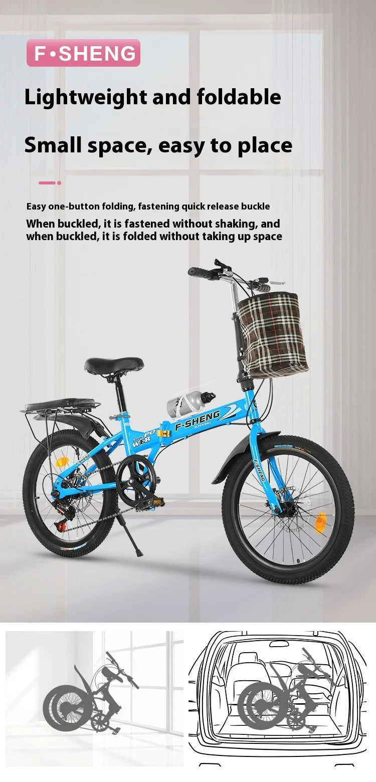20Inch Folding Bicycle 6-Speed Double Disc Brake Geared Bicycle - Compact Travel-Friendly Bike for Easy Storage And Transport