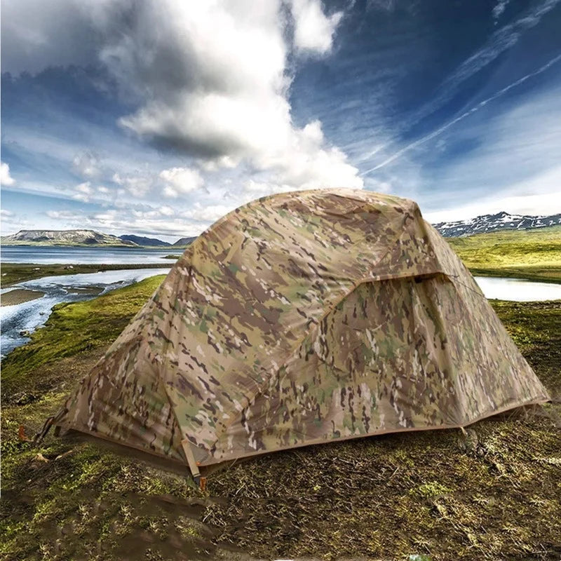 Outdoor Single Camping Tent Ultra light Hiking Tent, Double-layer Marching Camouflage Rainproof Tent trekking Shelter Tent