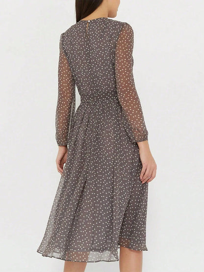 Print Dot Dress Women Casual Long Sleeve Round Neck Midi Dresses Lace Up Vocation Elegant Vestidos Summer 2025 Y2k Streetwear