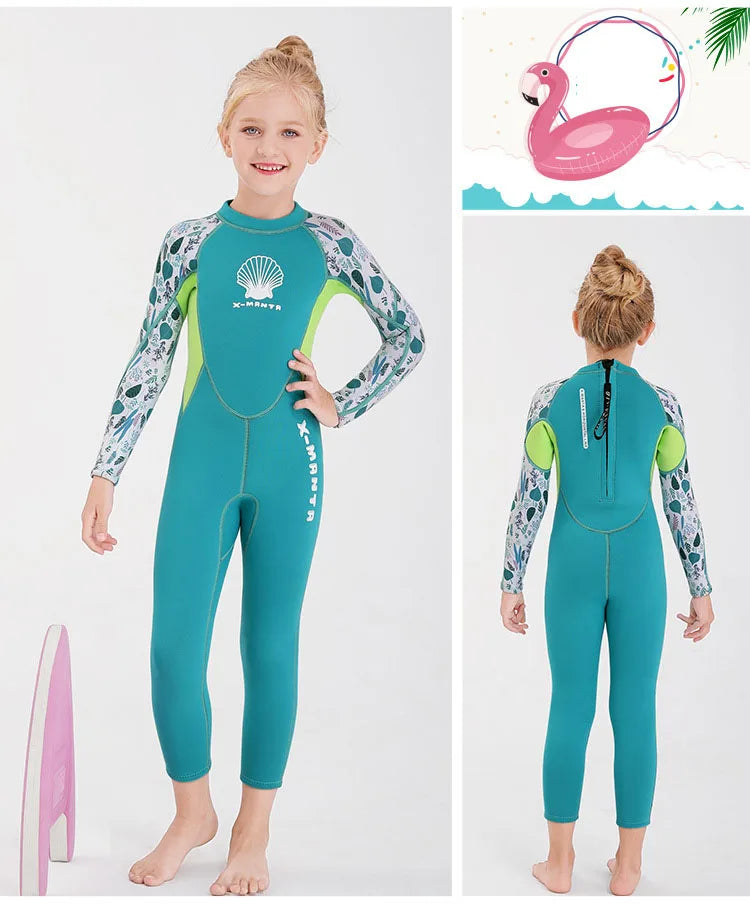 Children Wetsuit 2.5MM Neoprene Diving Suit For Girls Boys One-Piece Swimsuits Long Sleeve Kids Swimwears Snorkeling Rash Guards